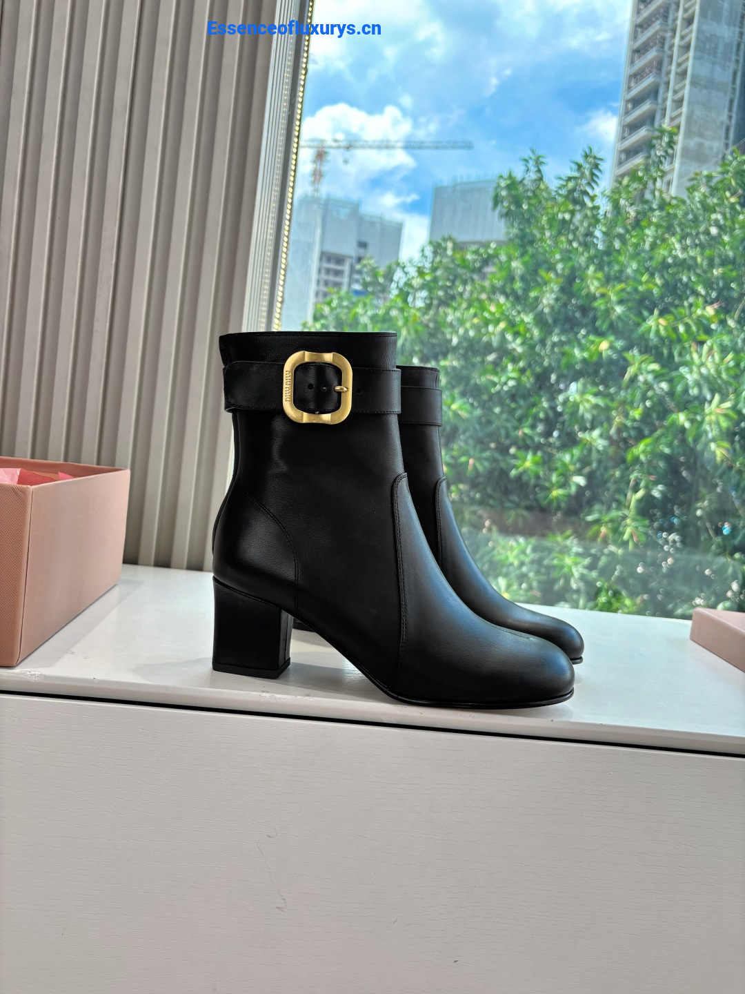 Miu Miu Black Leather Ankle Boots