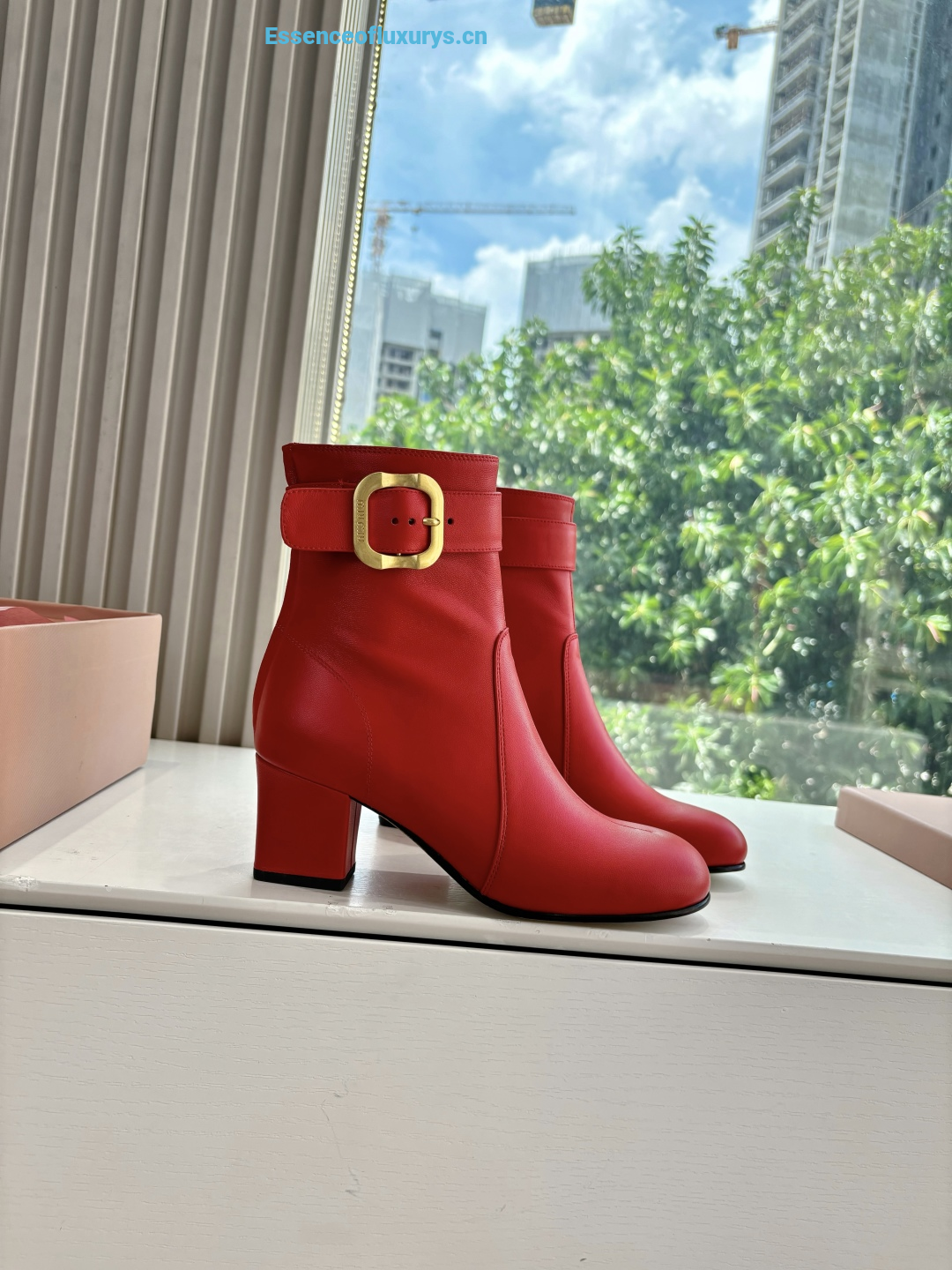 Miu Miu Red Leather Ankle Boots