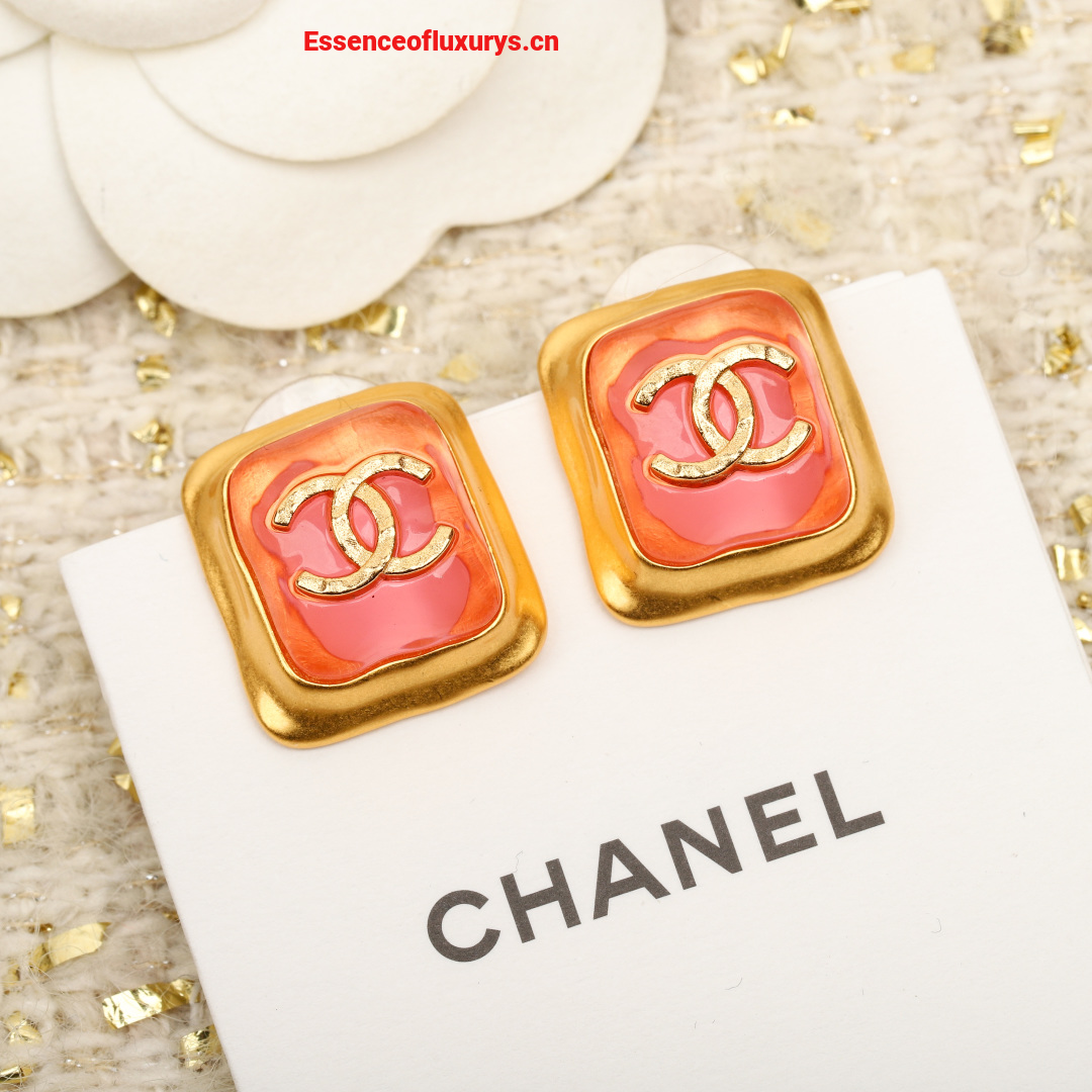 Chanel CC Logo Square Pink Earrings