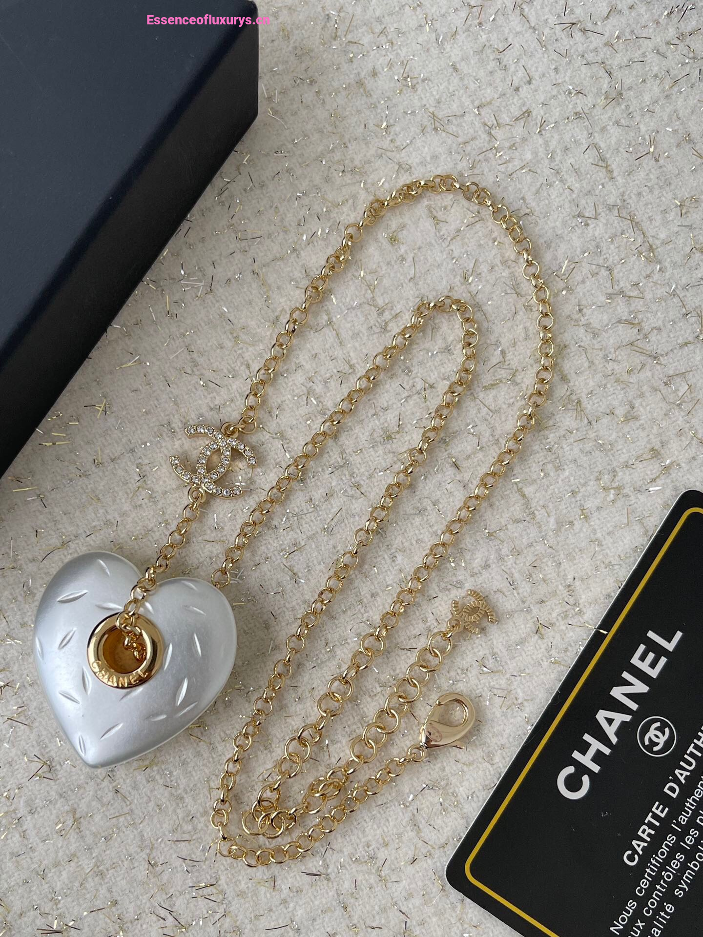 Chanel White Heart Pendant Necklaces
