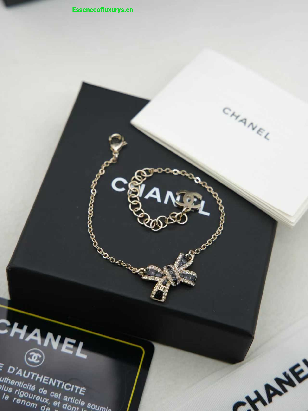 Chanel Crystal Bow Bracelets Black