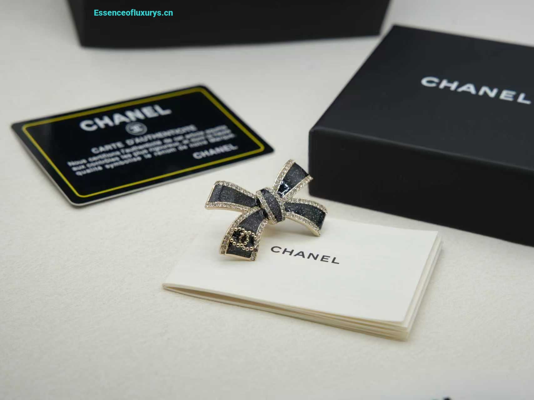 Chanel Crystal Bow Brooch Black
