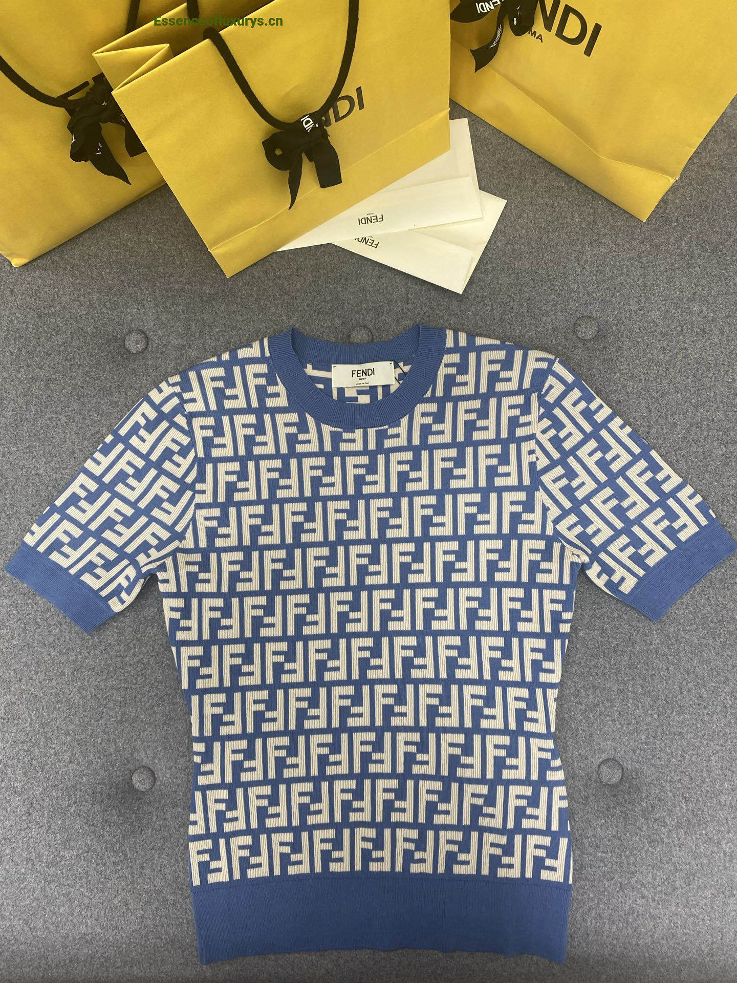 Fendi Blue FF Logo Cotton Sweater