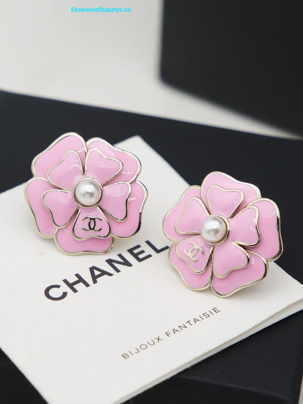 Chanel CC Pink Camellia Flower Earrings