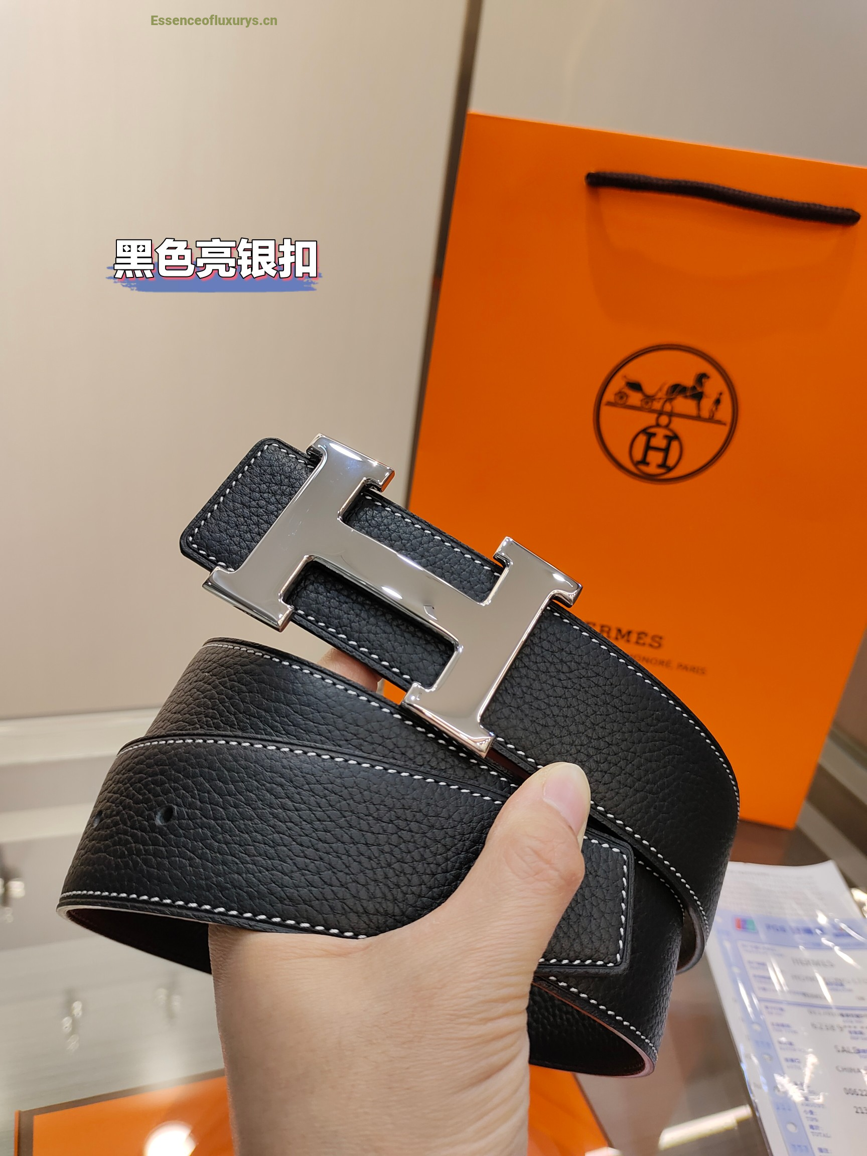 Hermes H Buckle Leather Belt Black