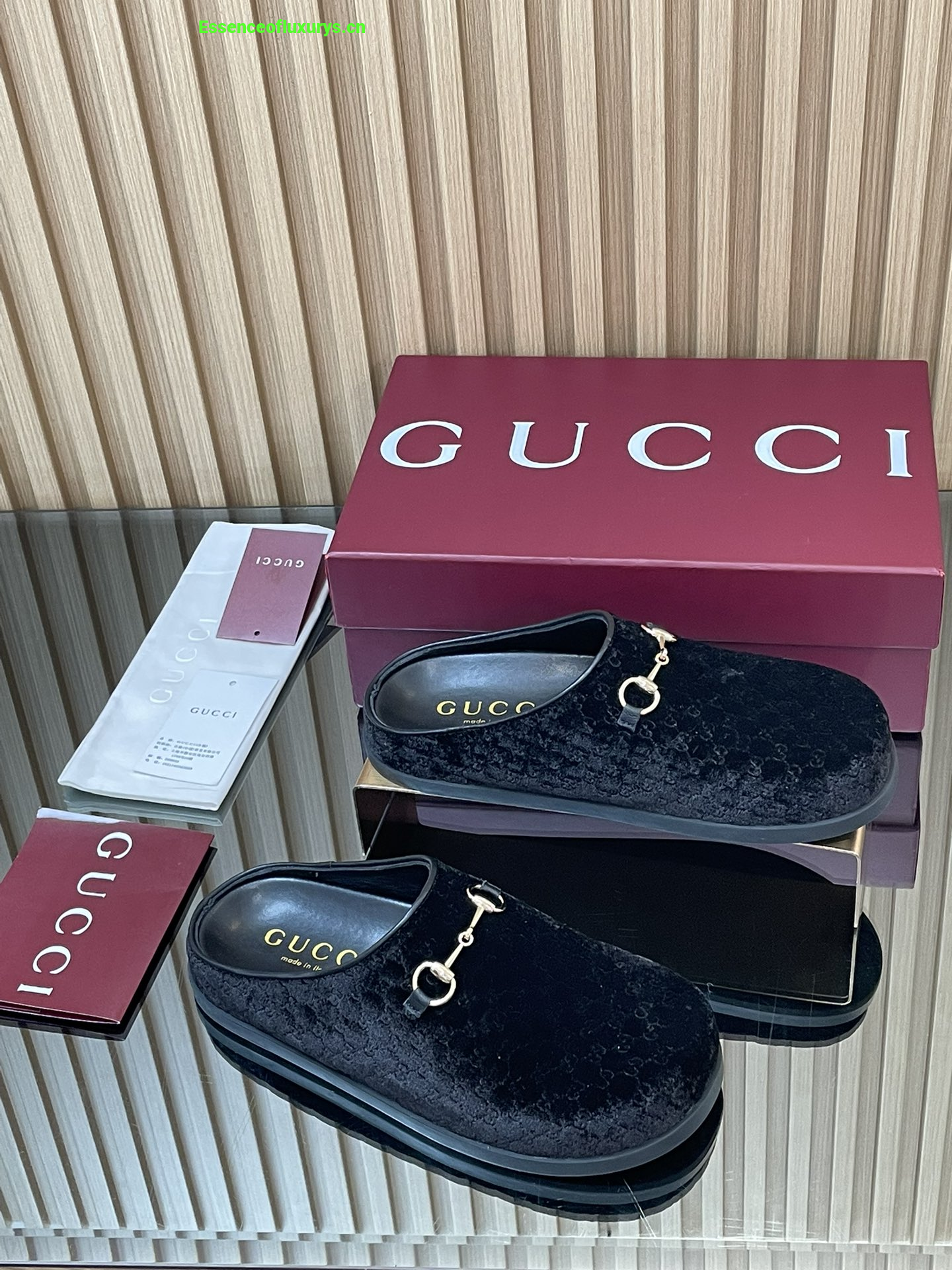 Gucci Horsebit Velvet Mules Black