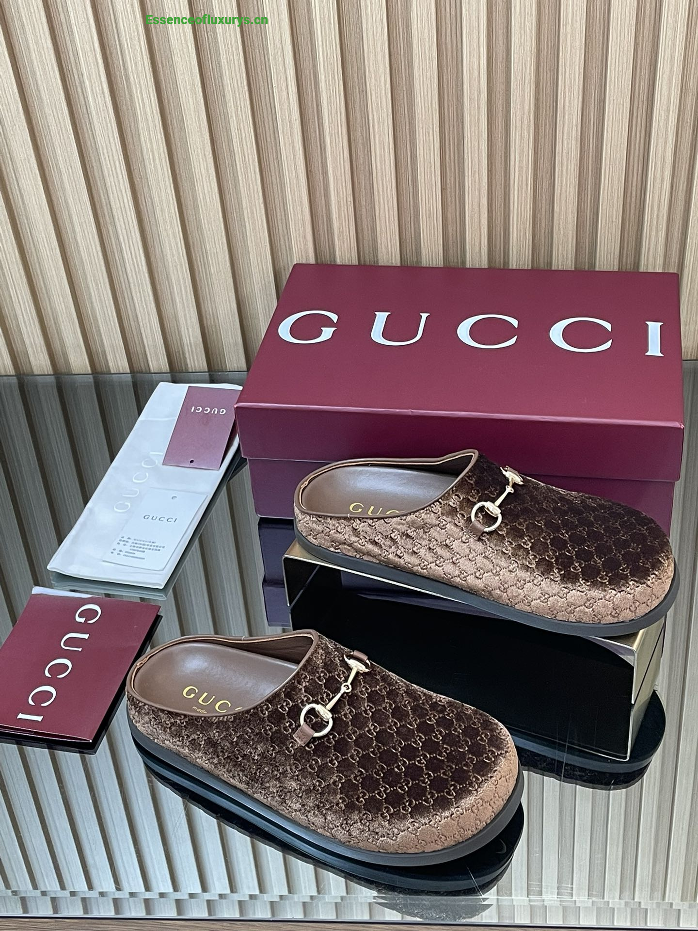 Gucci Horsebit Velvet Mules Brown