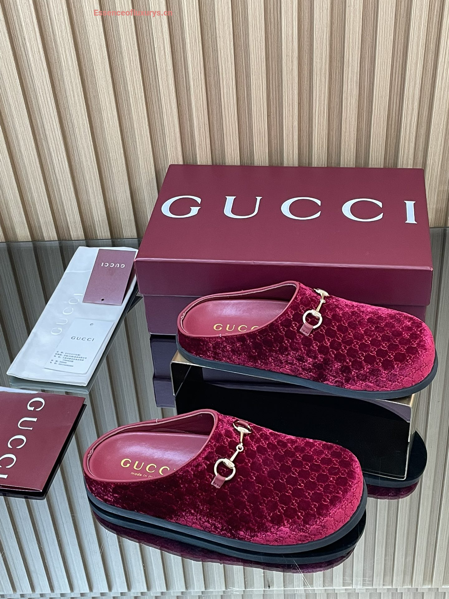 Gucci Horsebit Velvet Mules Red