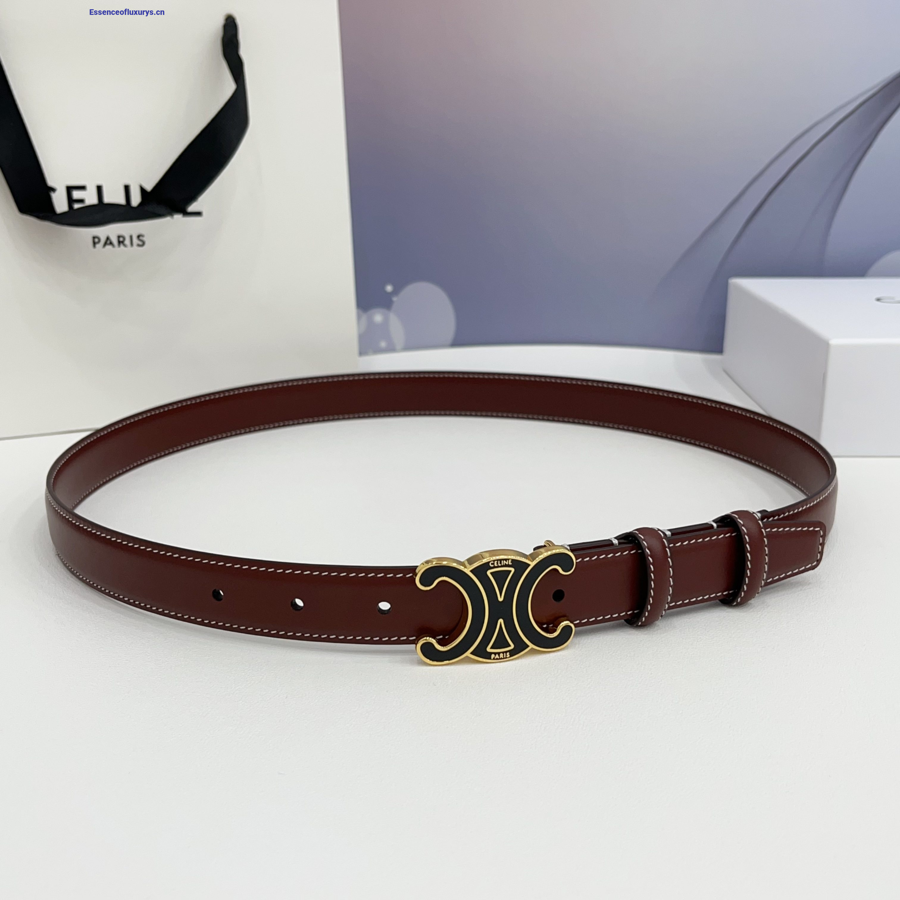 Celine Triomphe Red Leather Belt 25MM