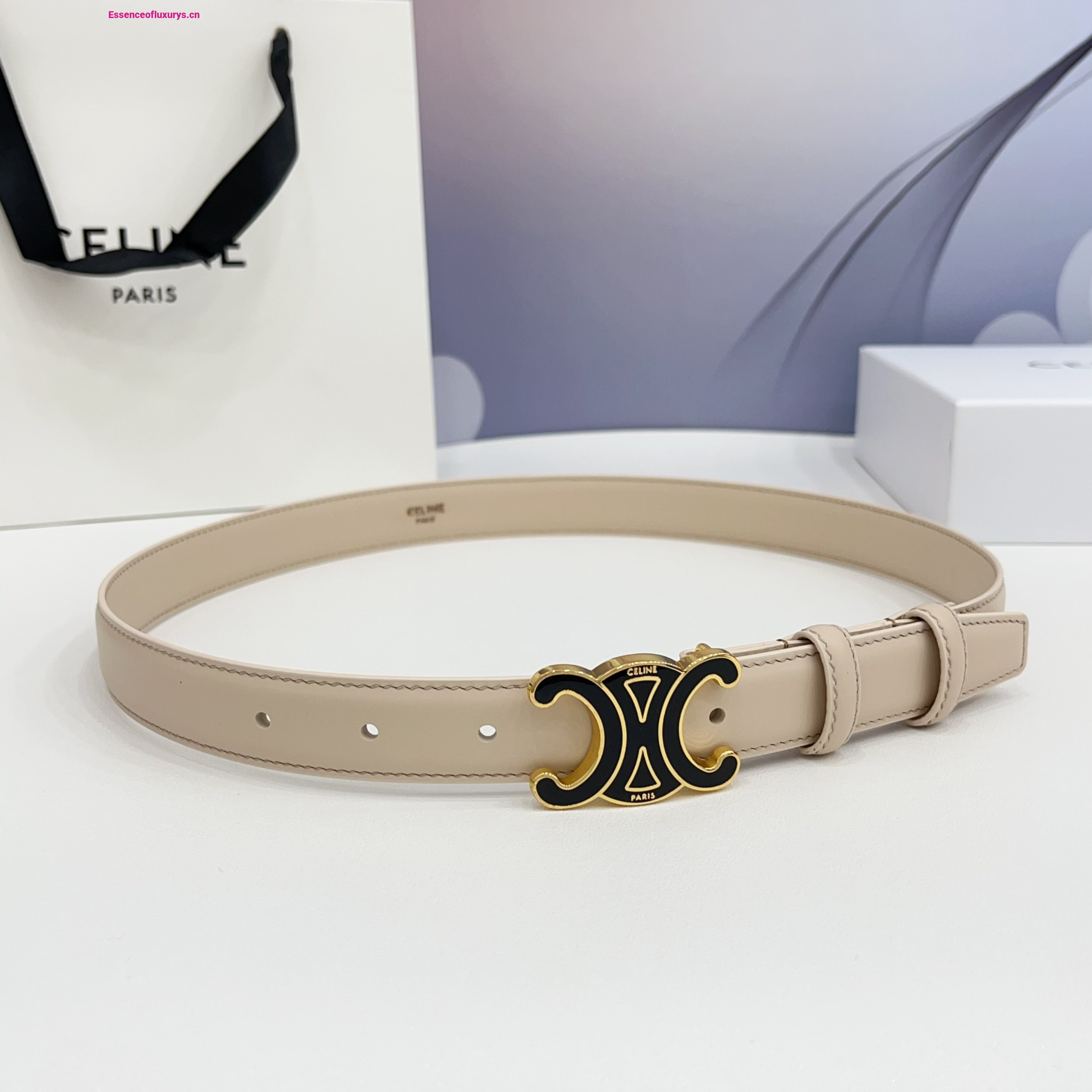 Celine Triomphe White Leather Belt 25MM