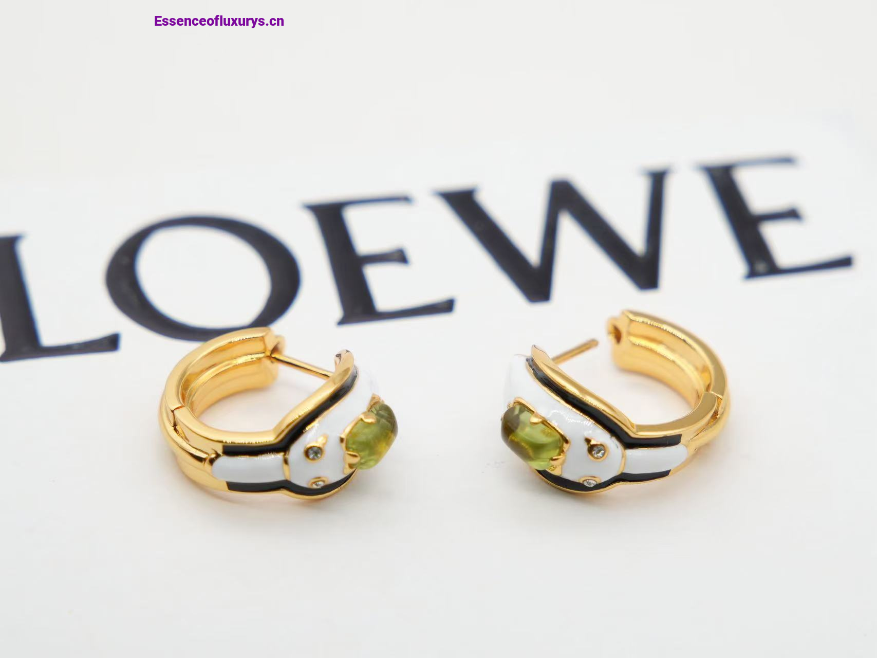 Loewe Crystal Snake Earrings Jade Gold