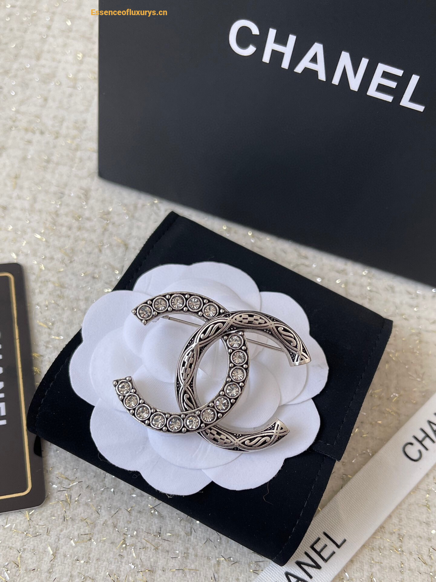 Chanel CC Logo Brooch Silver