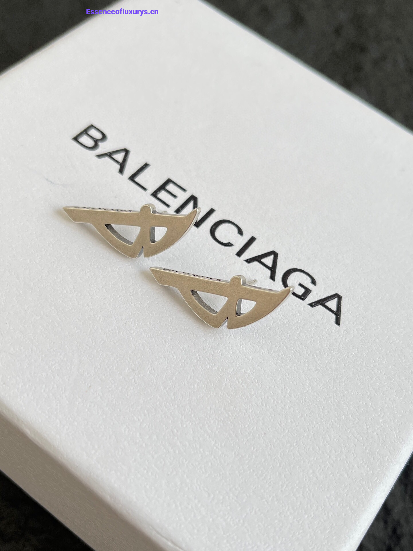 Balenciaga Silver Typo Metal Earrings
