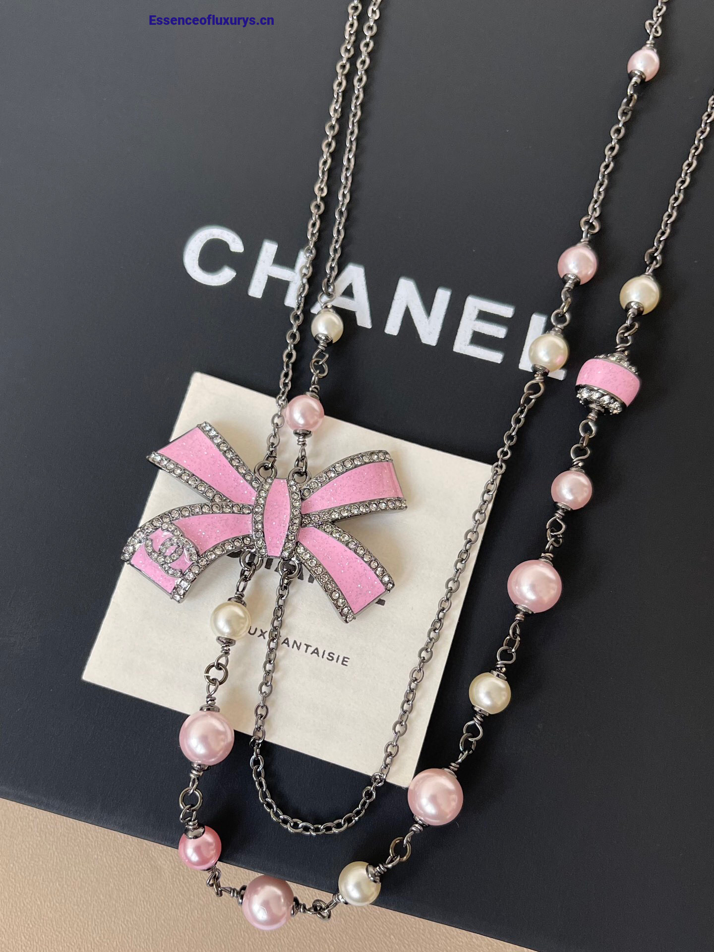 Chanel Pink Bowknot Pearls Necklaces