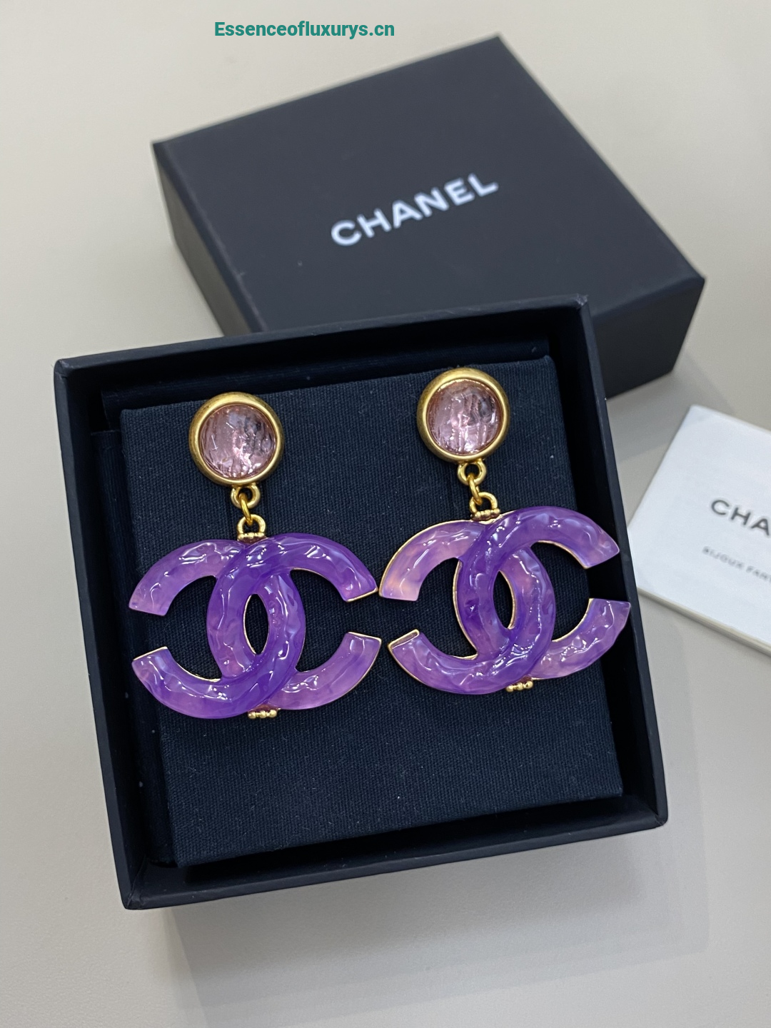 Chanel Light Purple CC Logo Earrings