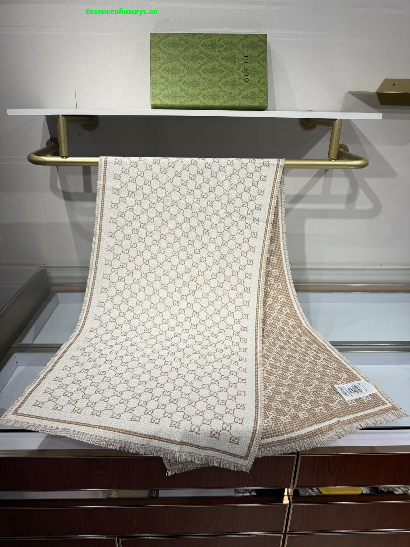 Gucci Beige White GG Wool Scarf