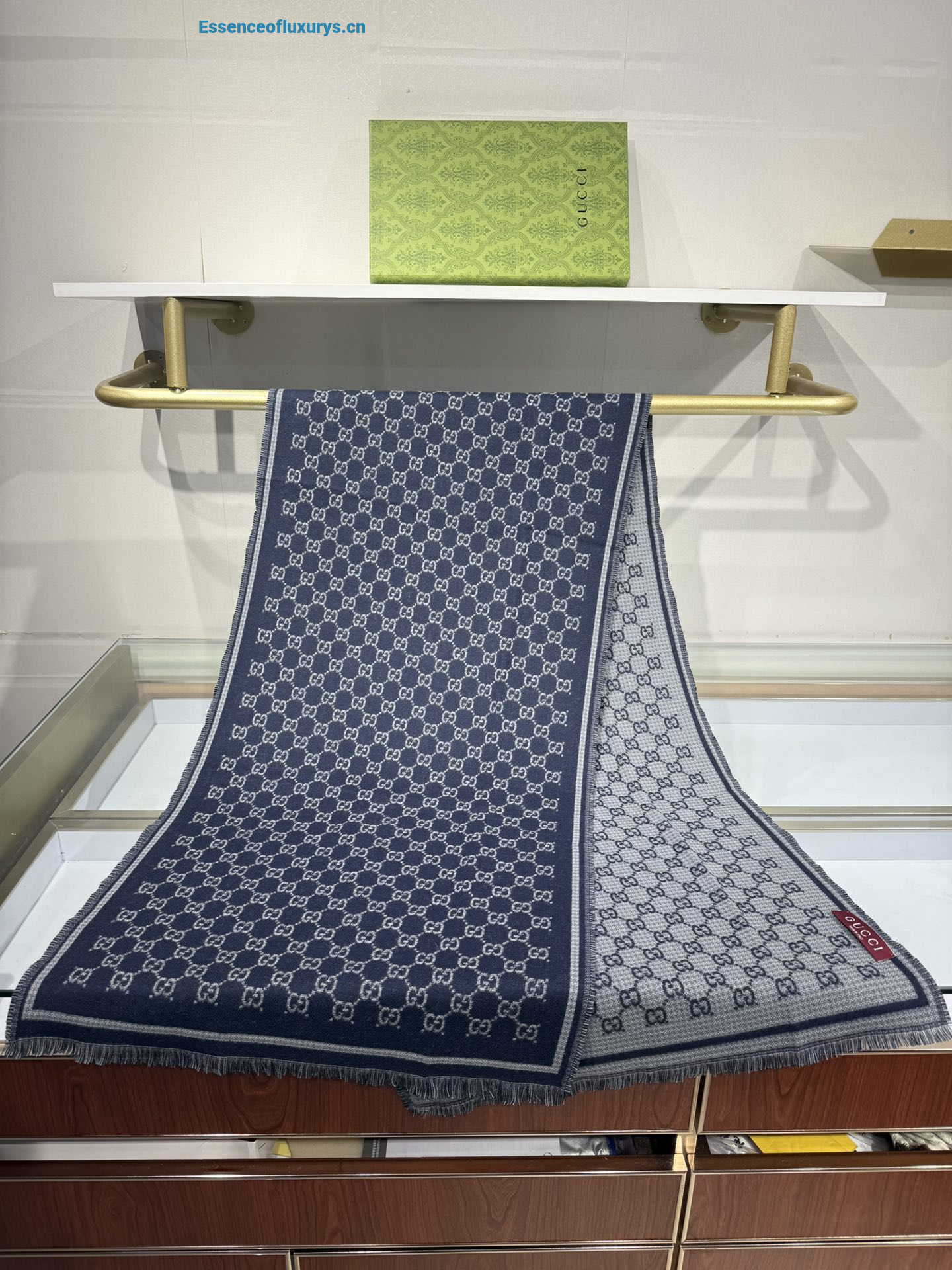 Gucci Blue GG Wool Scarf