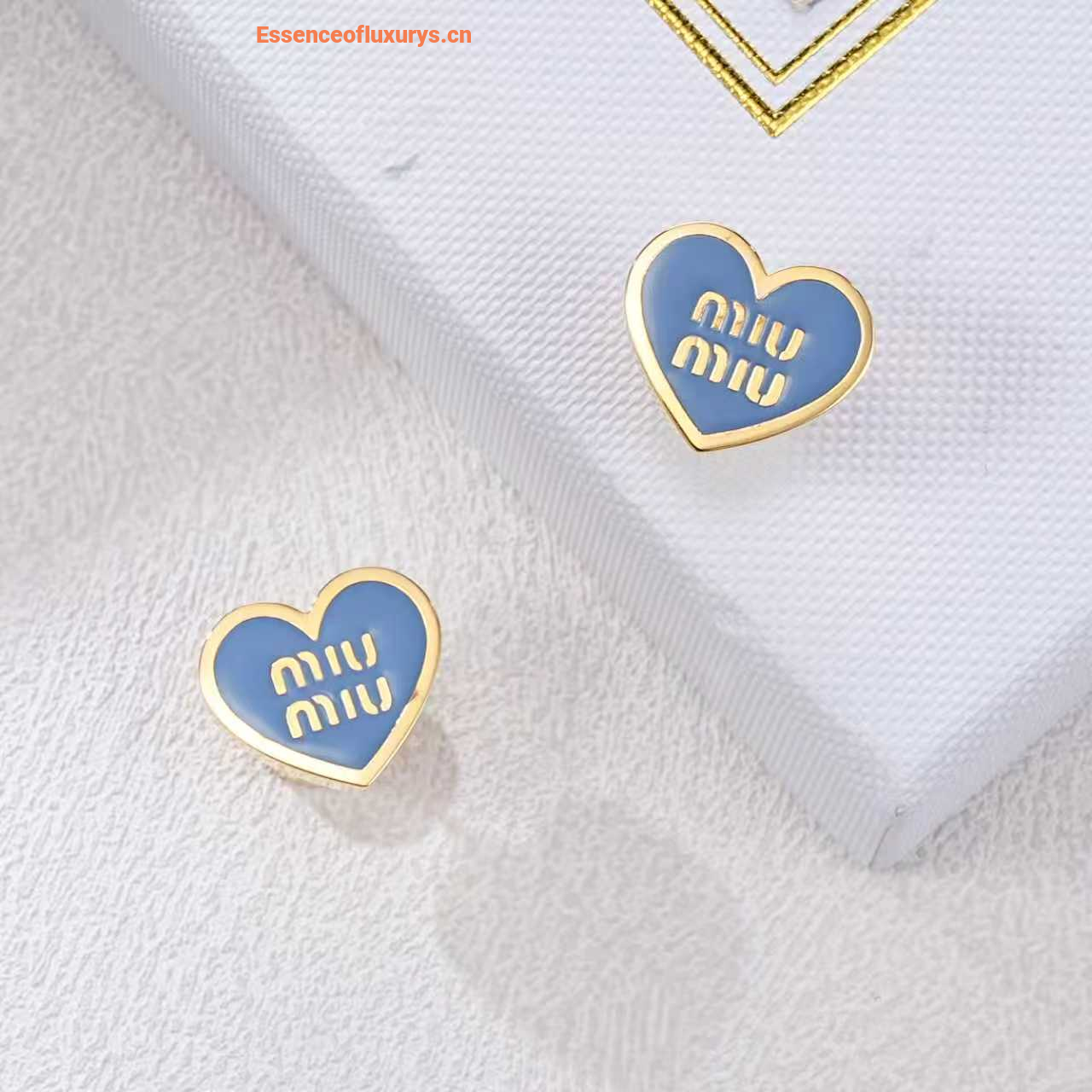 Miu Miu Logo Light Blue Heart Earrings