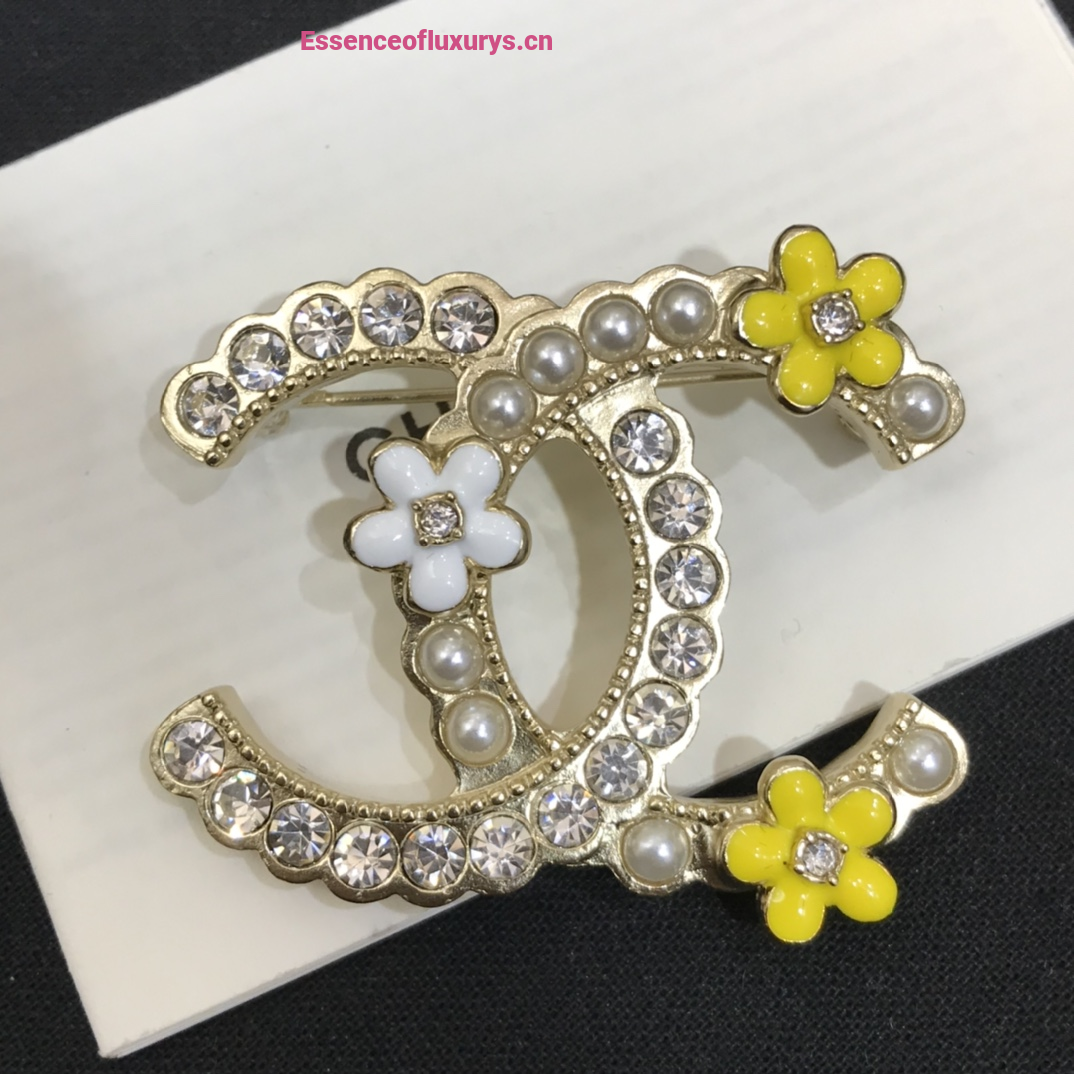 Chanel Crystal CC Flower Brooch