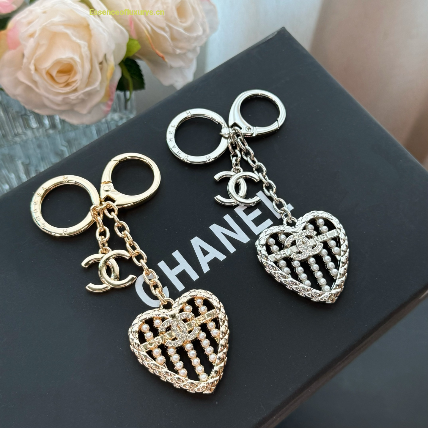 Chanel Crystal CC Heart Keychain