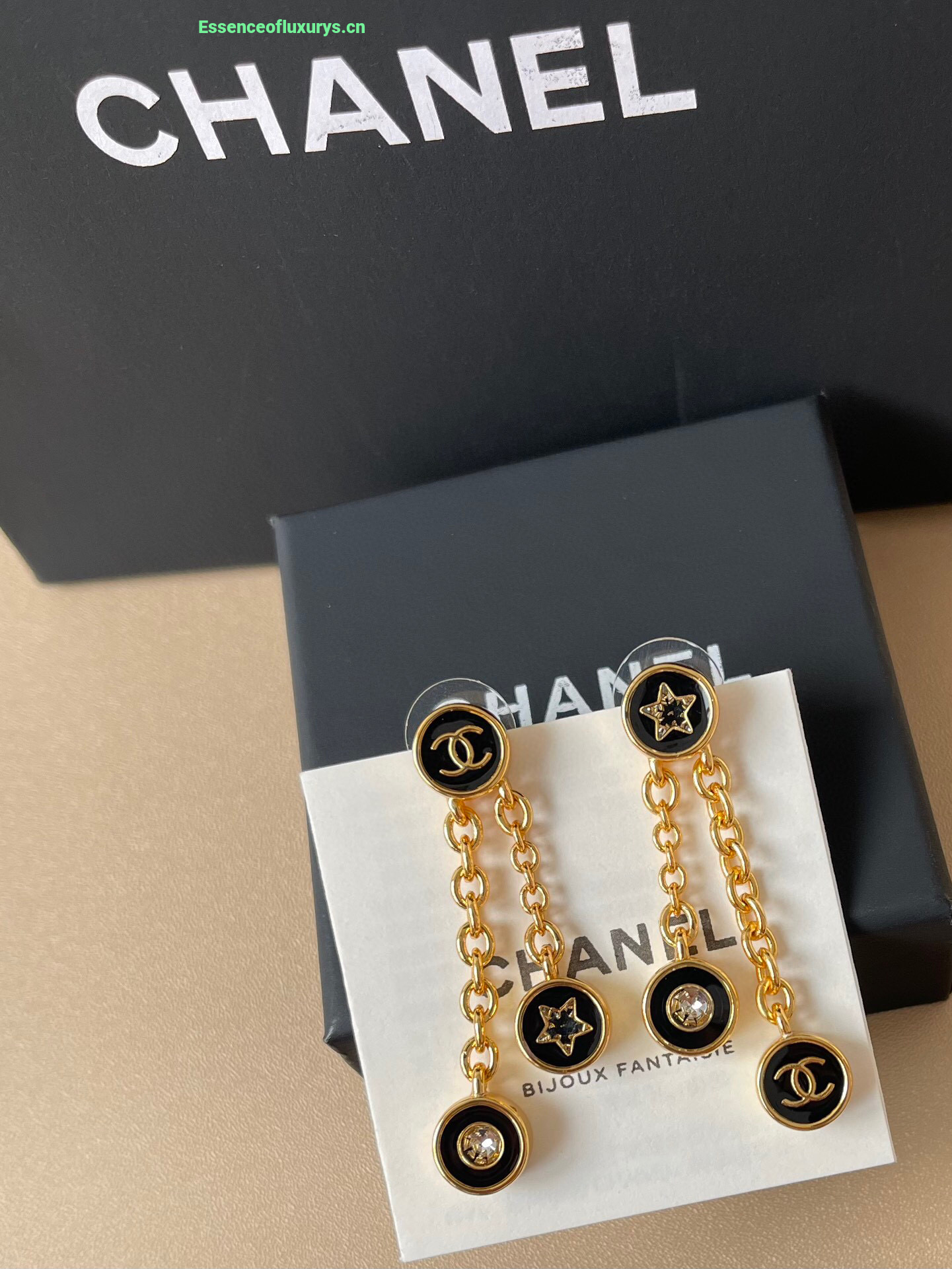 Chanel CC Logo Chain Pendant Earrings