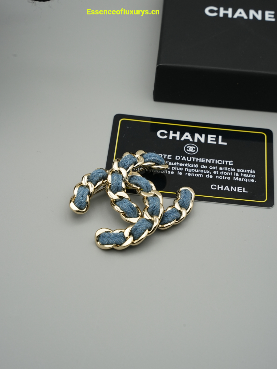 Chanel Denim Blue CC Logo Brooch