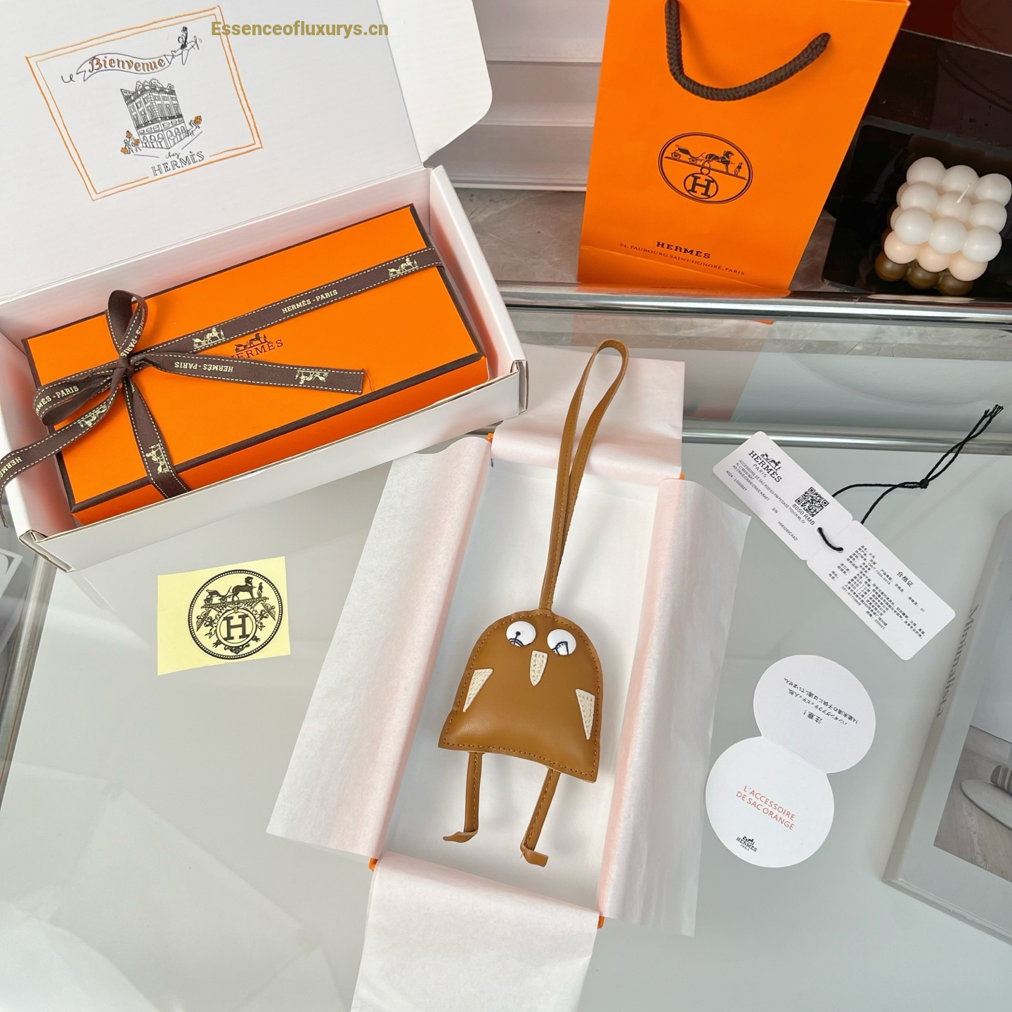 Hermes Hibouton Bag Charm Brown