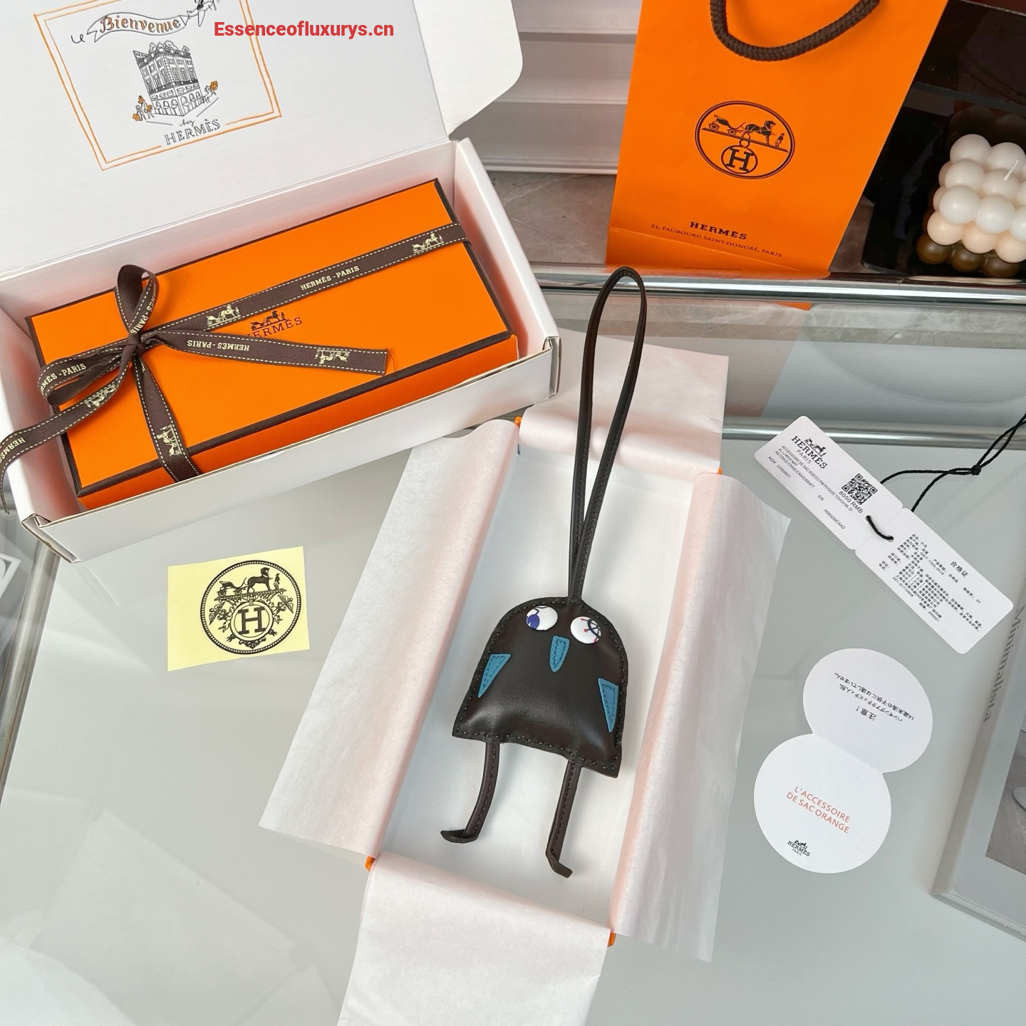 Hermes Hibouton Bag Charm Dark Gray