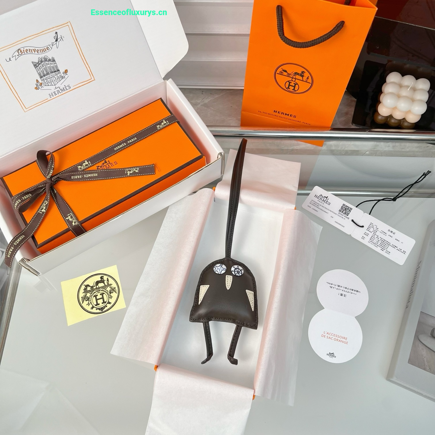 Hermes Hibouton Bag Charm Gray