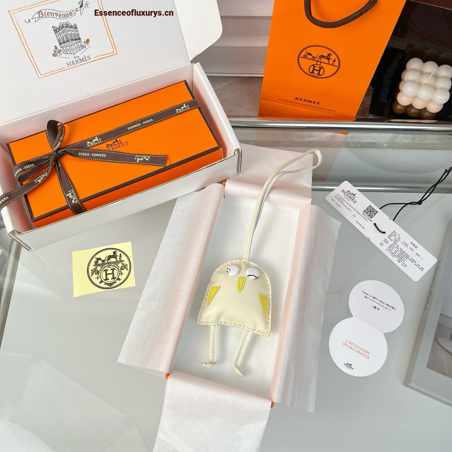 Hermes Hibouton Bag Charm White