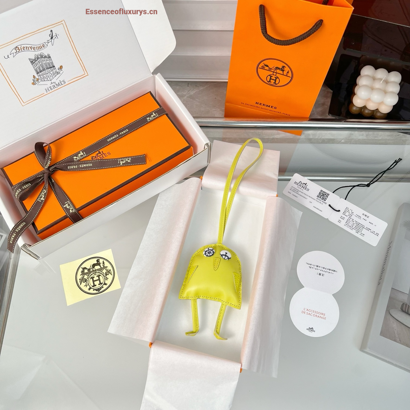 Hermes Hibouton Bag Charm Yellow