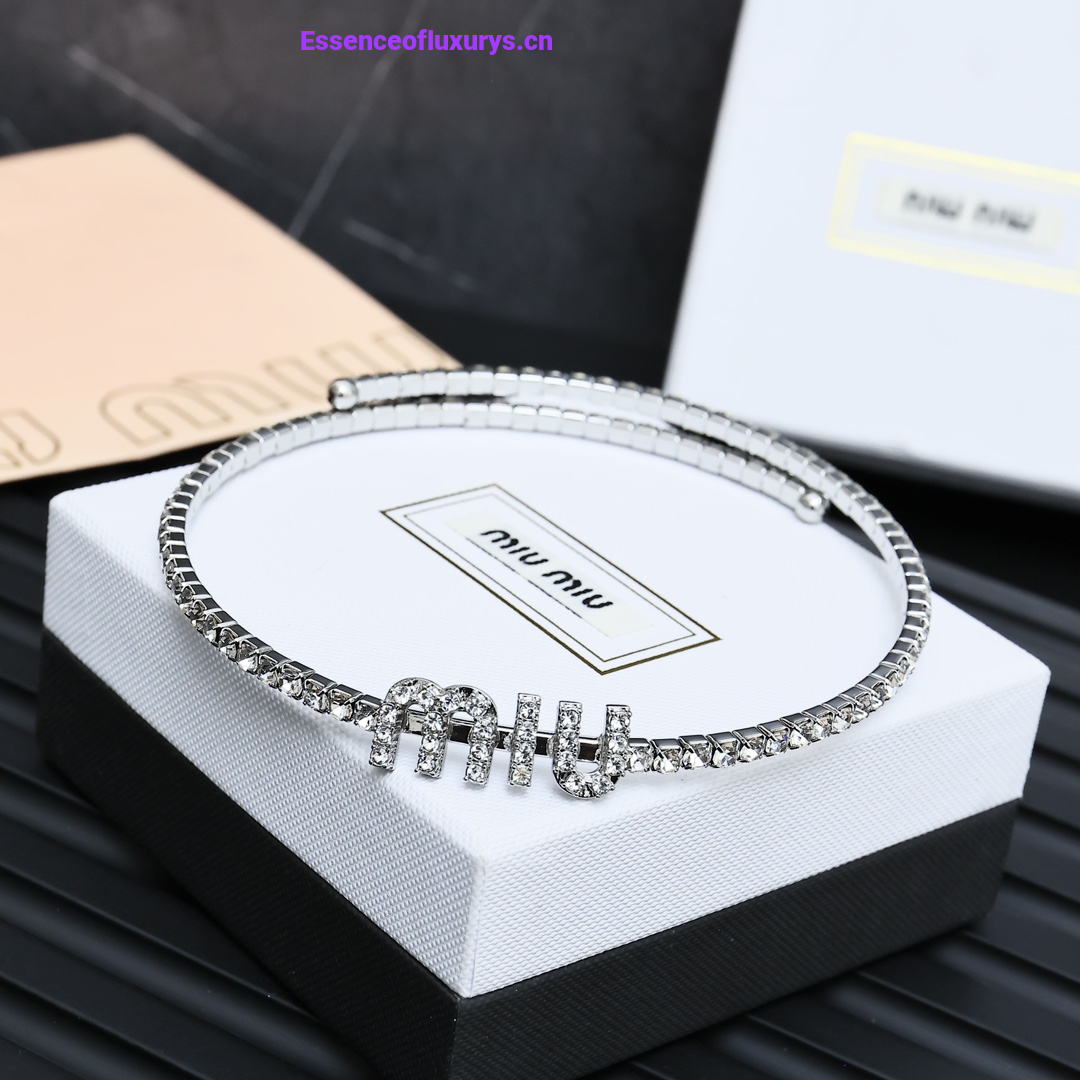 Miu Miu Crystal Logo Choker Necklace