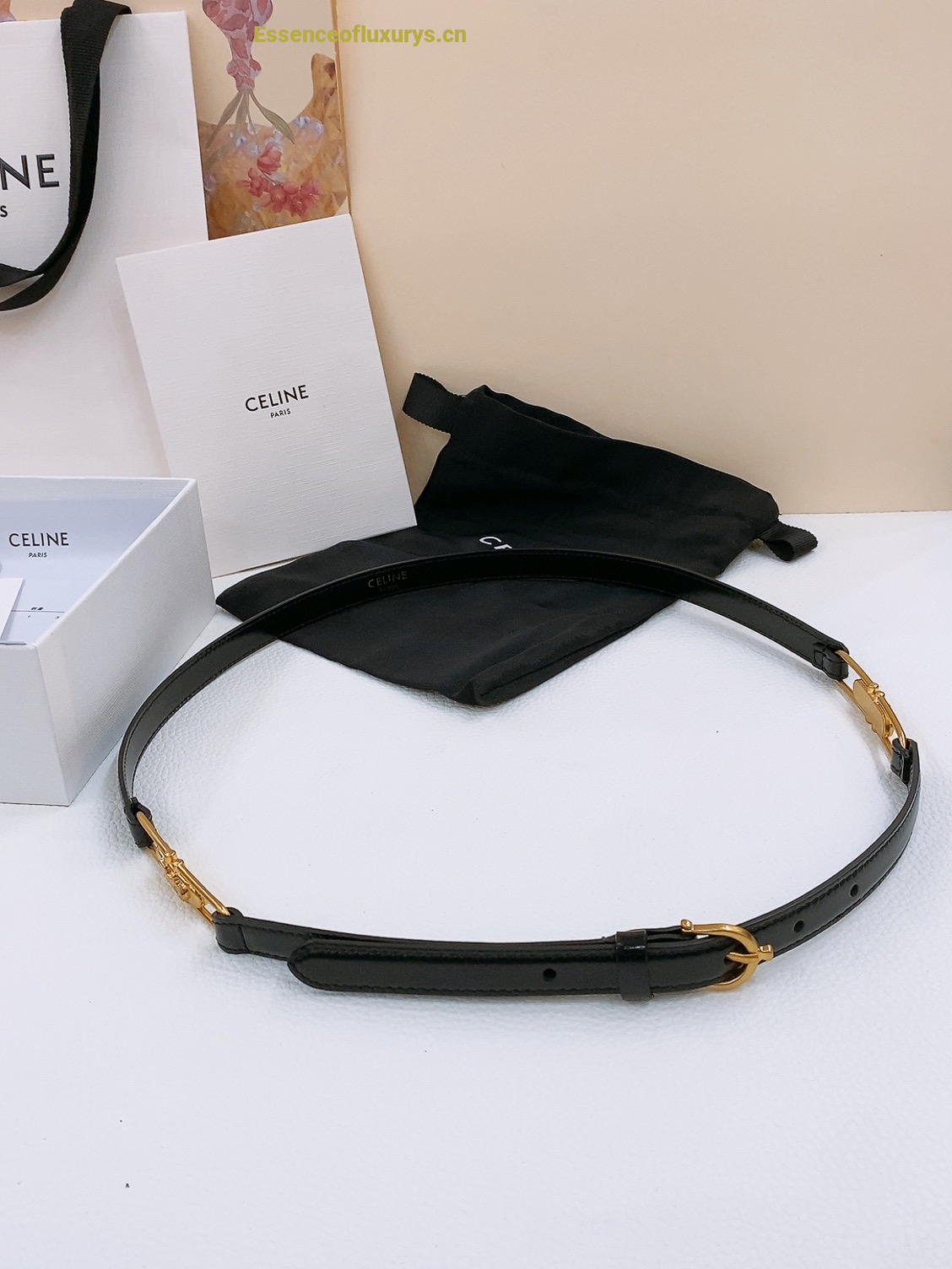 Celine Crecy Buckle Black Leather Belt