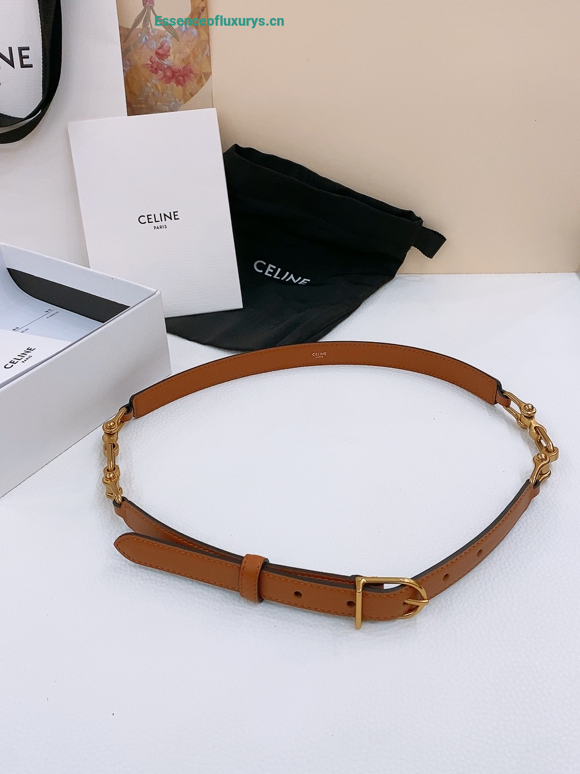 Celine Crecy Buckle Brown Leather Belt