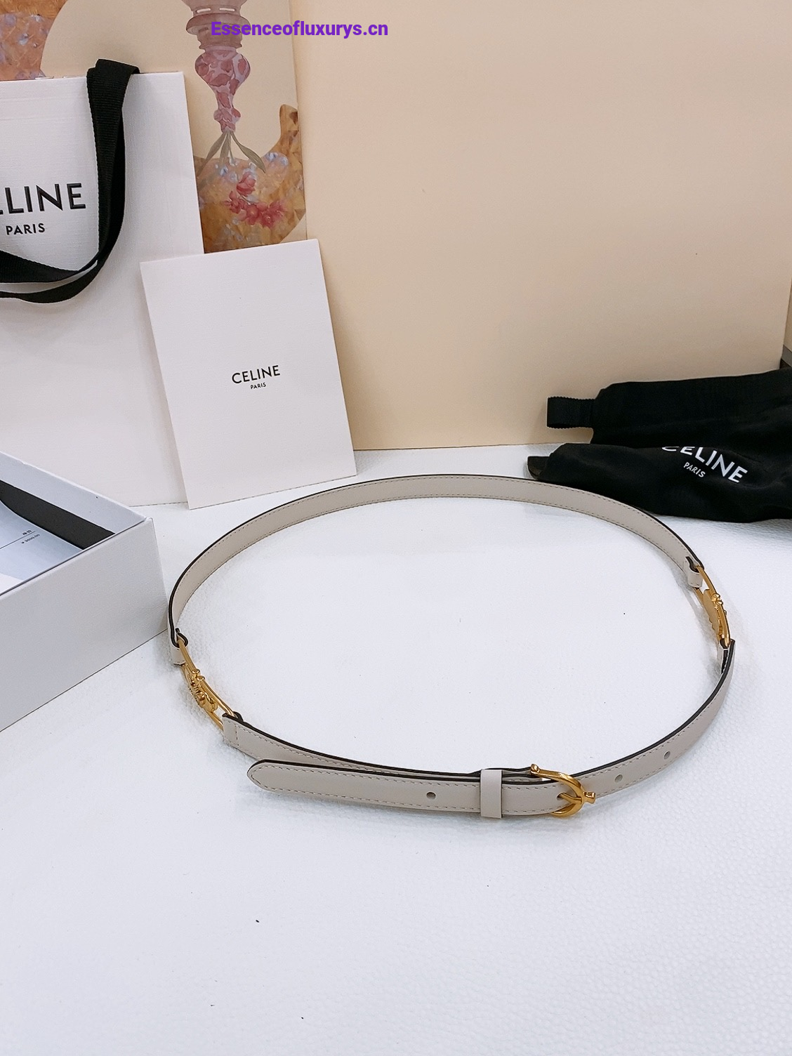 Celine Crecy Buckle White Leather Belt