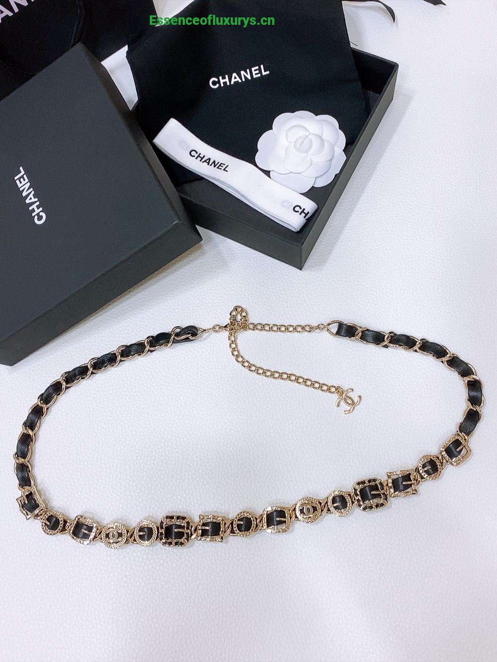 Chanel Leather and Chain Belt Black