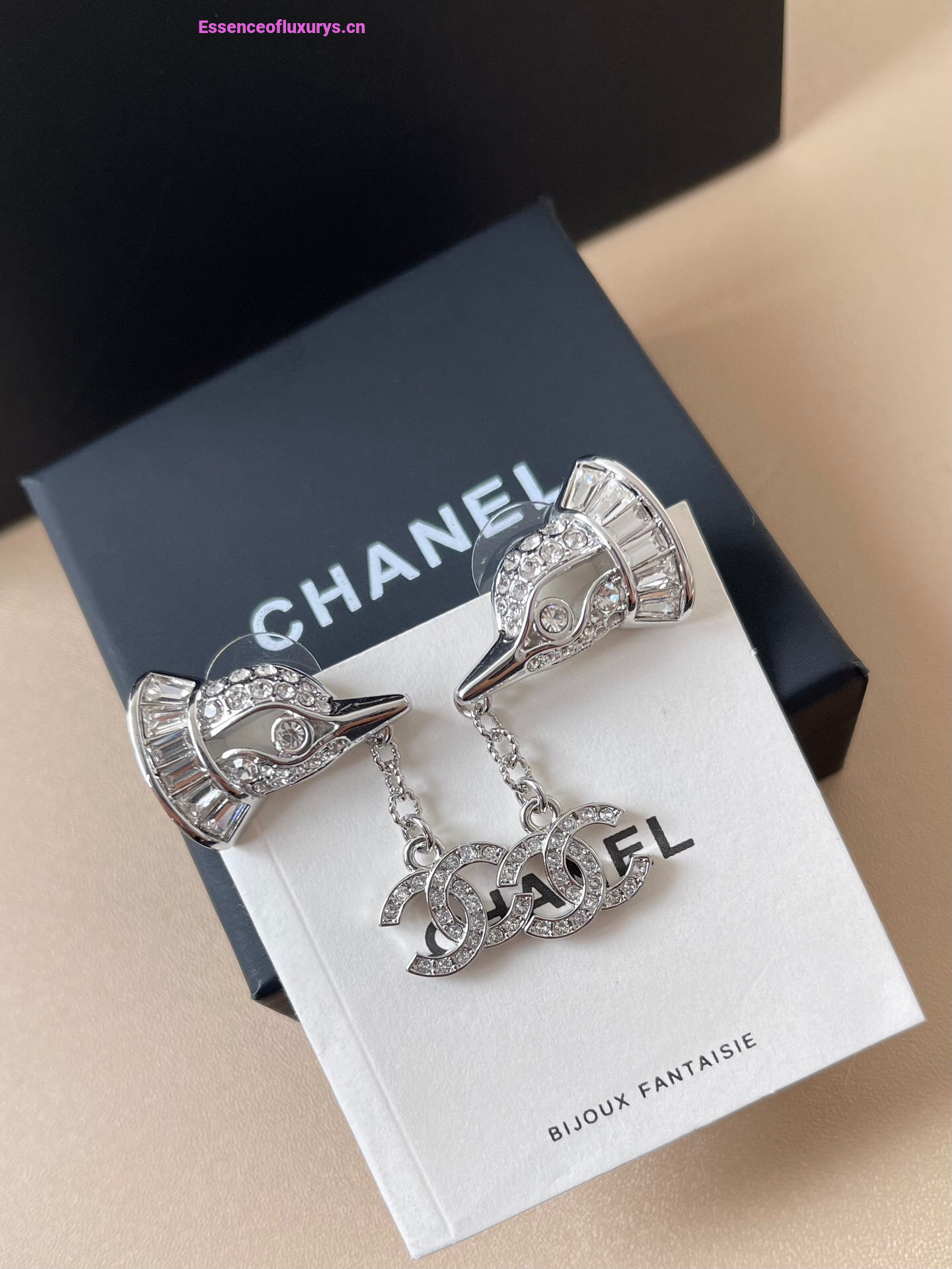 Chanel Crystals CC Bird Pendant Earrings