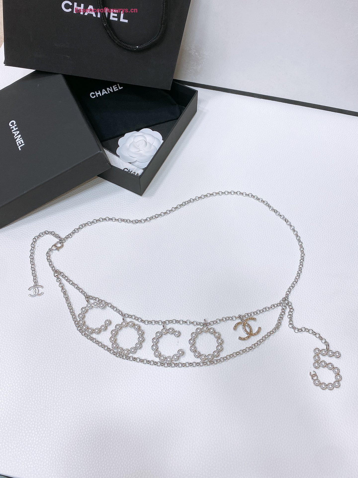 Chanel Pearl Coco Chain Belt Silver