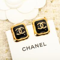 Chanel CC Logo Square Black Earrings