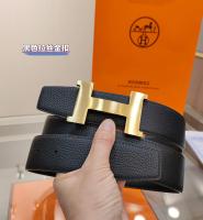 Hermes H Buckle Leather Belt Black