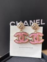Chanel Pink CC Logo Pendant Earrings