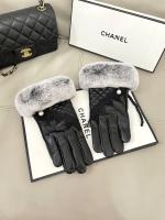 Chanel Coco Shearling Black Leather Gloves