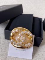 Chanel CC Faux Pearl Crystals Brooch
